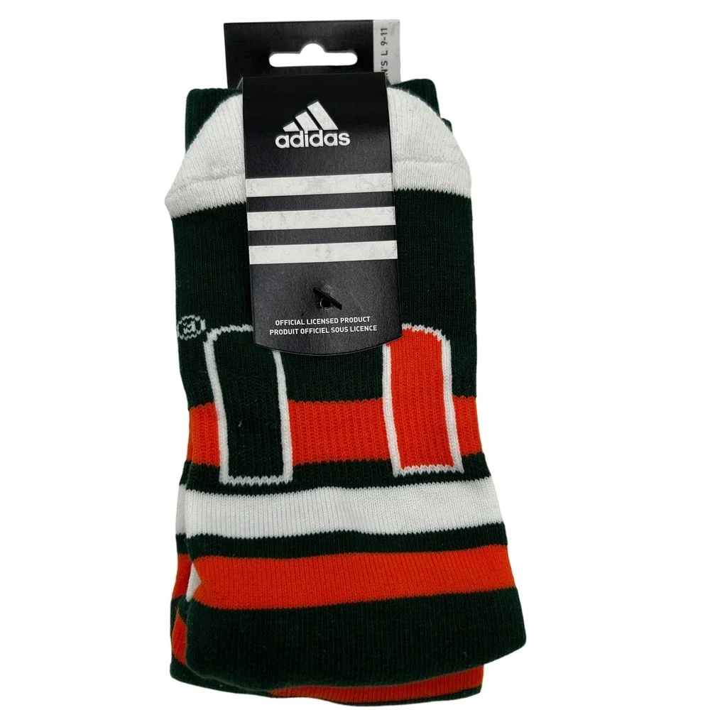 Adidas Miami‎ Hurricanes NCAA Crew Socks Mens Large Green Orange White